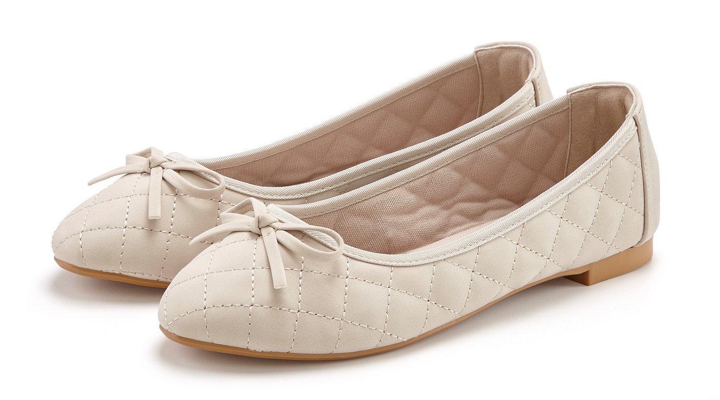 Lascana Slipper, Schlüpfschuh Ballerina mit Schleifenapplikation VEGAN (beige)