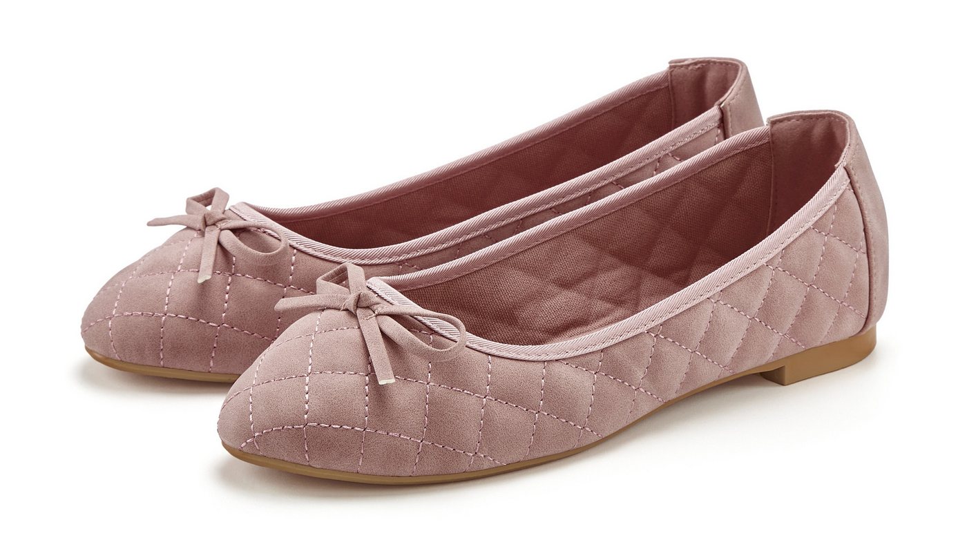Lascana Slipper, Schlüpfschuh Ballerina mit Schleifenapplikation VEGAN (rosa)