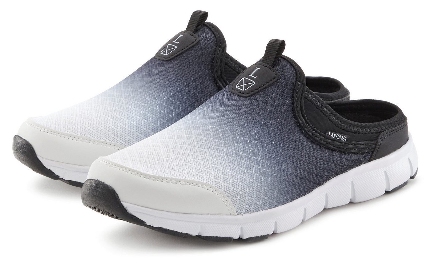 Lascana Sneaker Halbschuh, Freizeitschuh, Sabot, Clogs aus leichtem Mesh-Material (schwarz/weiß)