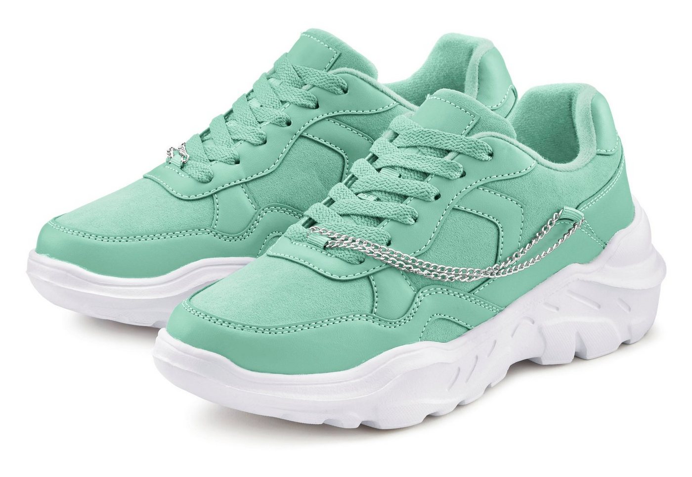 Lascana Sneaker mit Chunky-Sohle & Ketten, Schnürhalbschuhe, Freizeitschuhe VEGAN (grün)