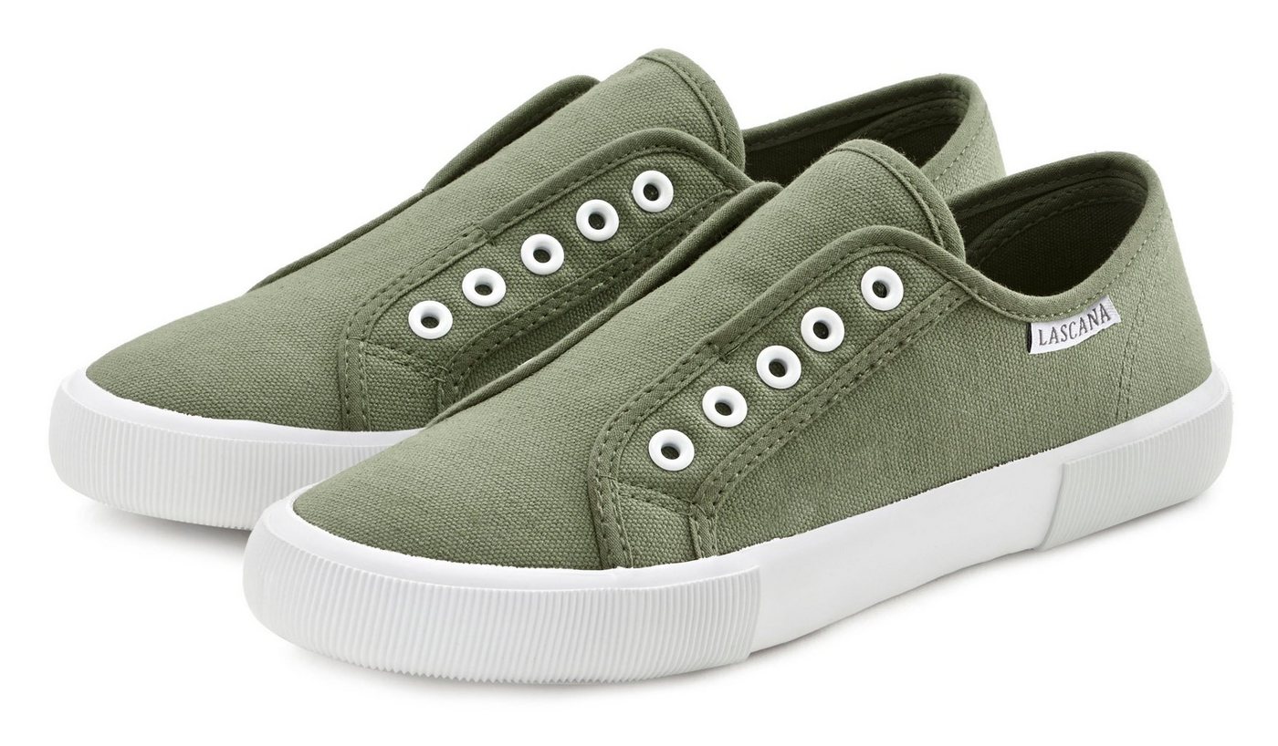 Lascana Slip-On-Sneaker, Sneaker Slipper, Halbschuh bequem zum Reinschlüpfen VEGAN (grün)