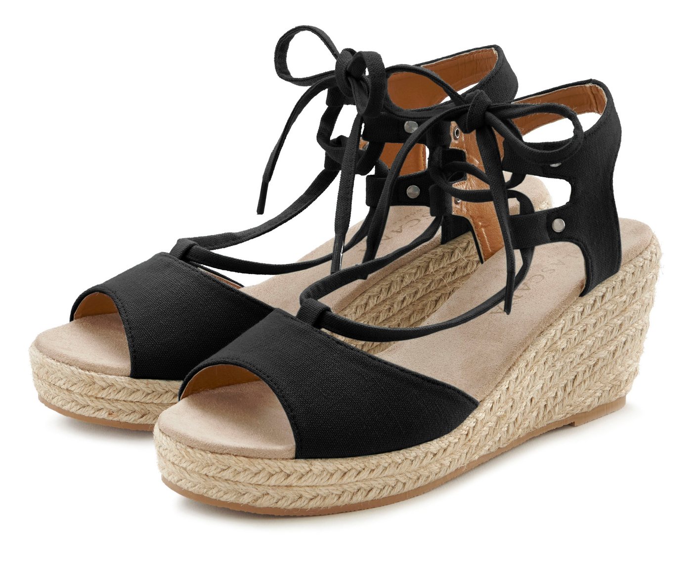 Lascana Sommerschuh Keilsandalette Sandalette, Sandale mit Keilabsatz, Bast-Optik & Schnürung VEGAN