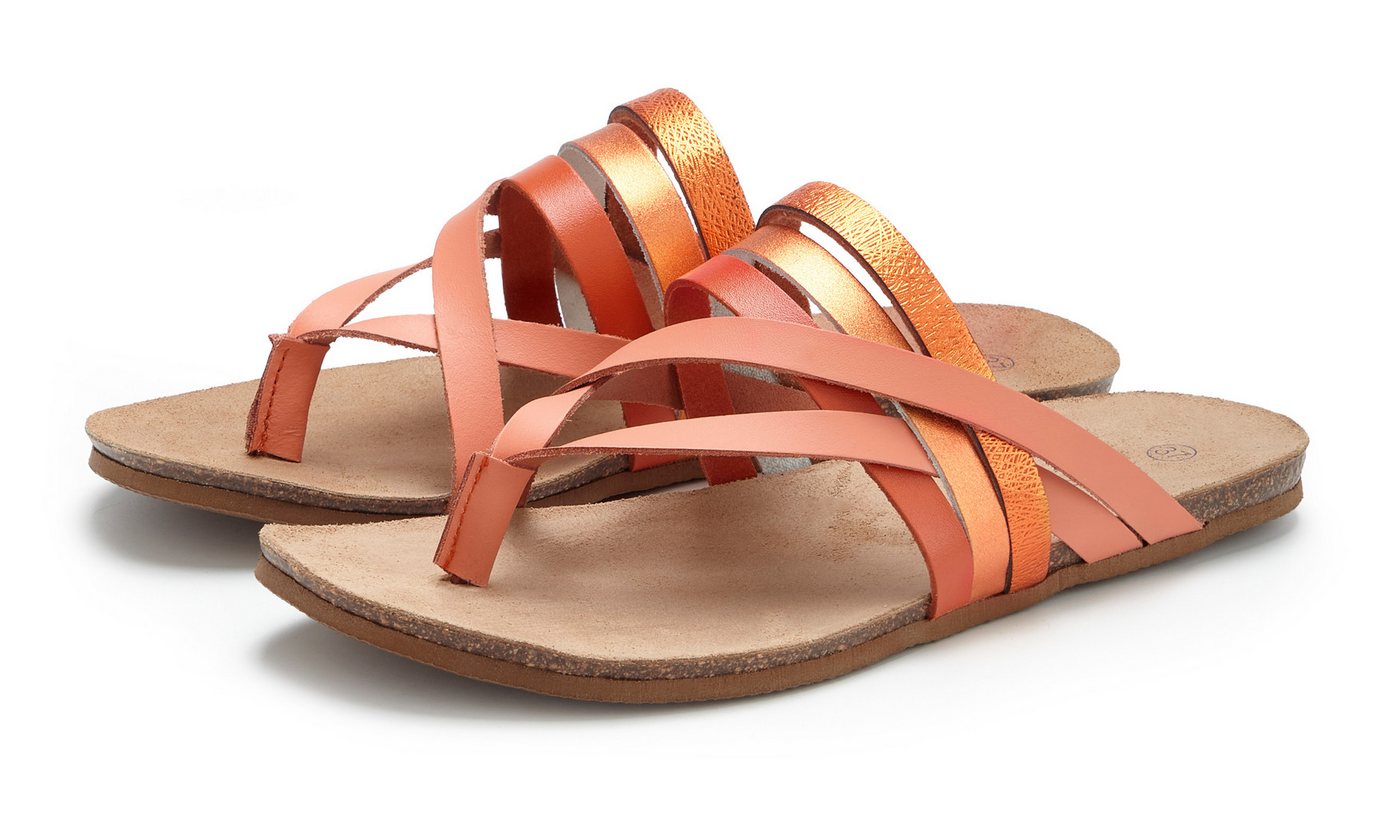 Lascana Sommerschuh, offener Schuh, Pantolette, Sandale, Zehentrenner aus Leder mit Korkfußbett