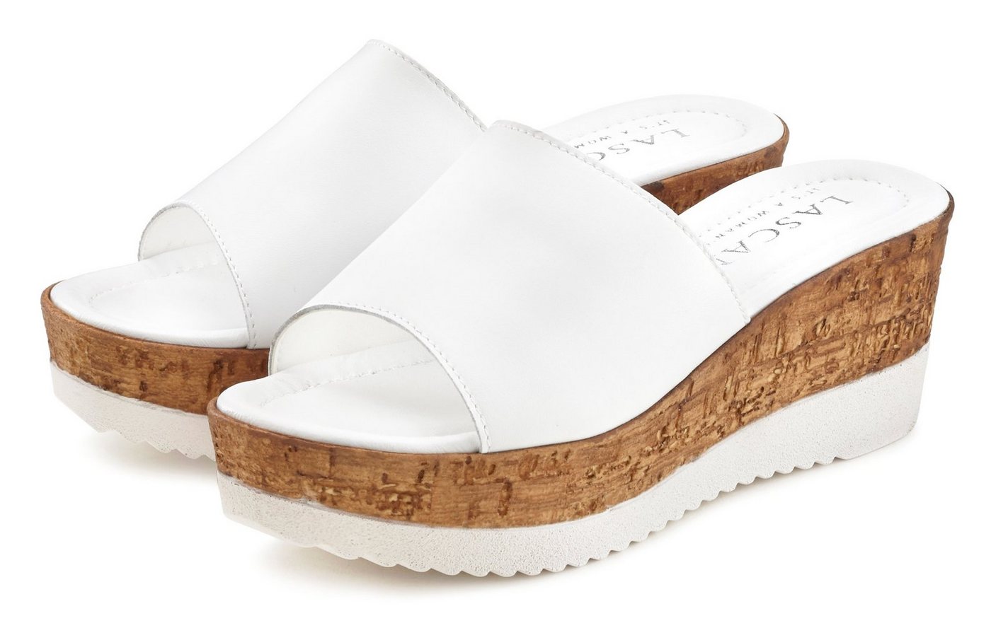 Lascana Sommerschuh, Pantolette Mule, Sandale, offener Schuh aus Leder mit Keilabsatz