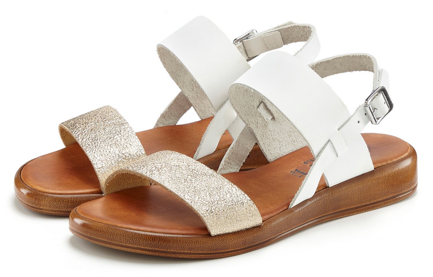 Lascana Sommerschuh, Riemchensandale, offener Schuh Sandale aus Leder (gold/weiß)