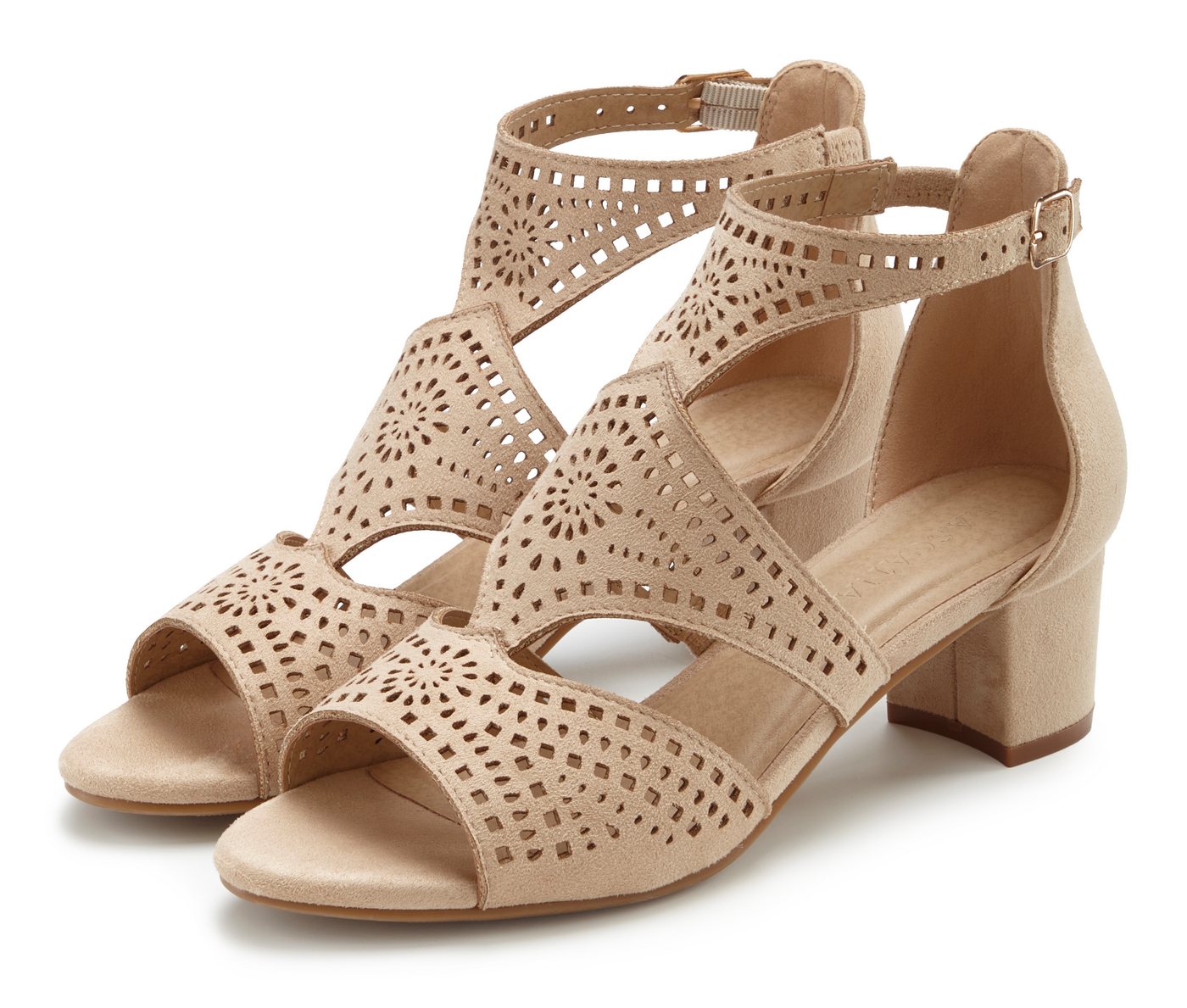 Lascana Sommerschuh, offener Schuh, Sandalette, Sandale, Riemchensandalette mit Blockabsatz VEGAN (beige)