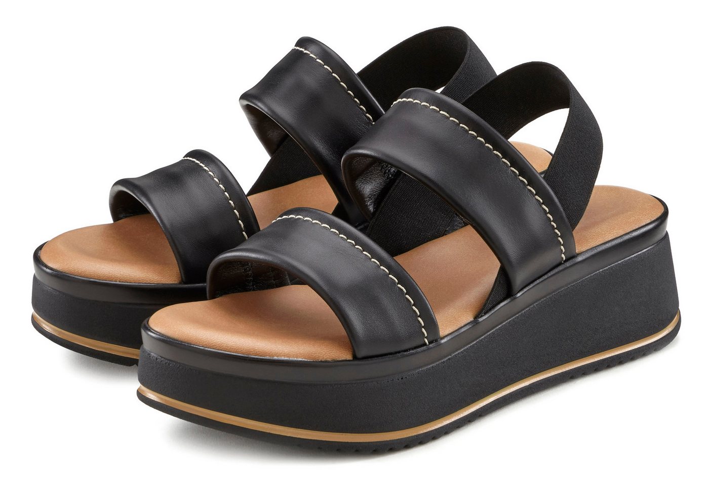 Lascana Sommerschuh, Sandale, Sandalette, offener Schuh, Plateausandale, Plateausandaletten Sandalette aus Leder mit modisch bequemer Plateausohle