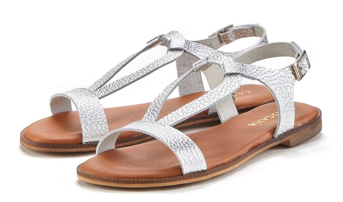 Lascana Sommerschuh Sandale Sandalette, Sommerschuh aus hochwertigem Leder im Metallic-Look