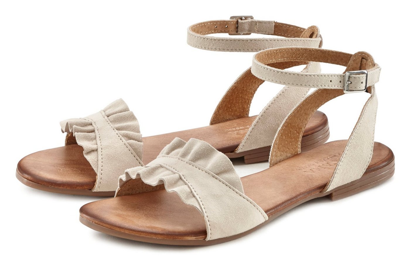 Lascana Sommerschuh Sandale Sandalette, Sommerschuh aus hochwertigem Leder mit kleinen Rüschen (beige)