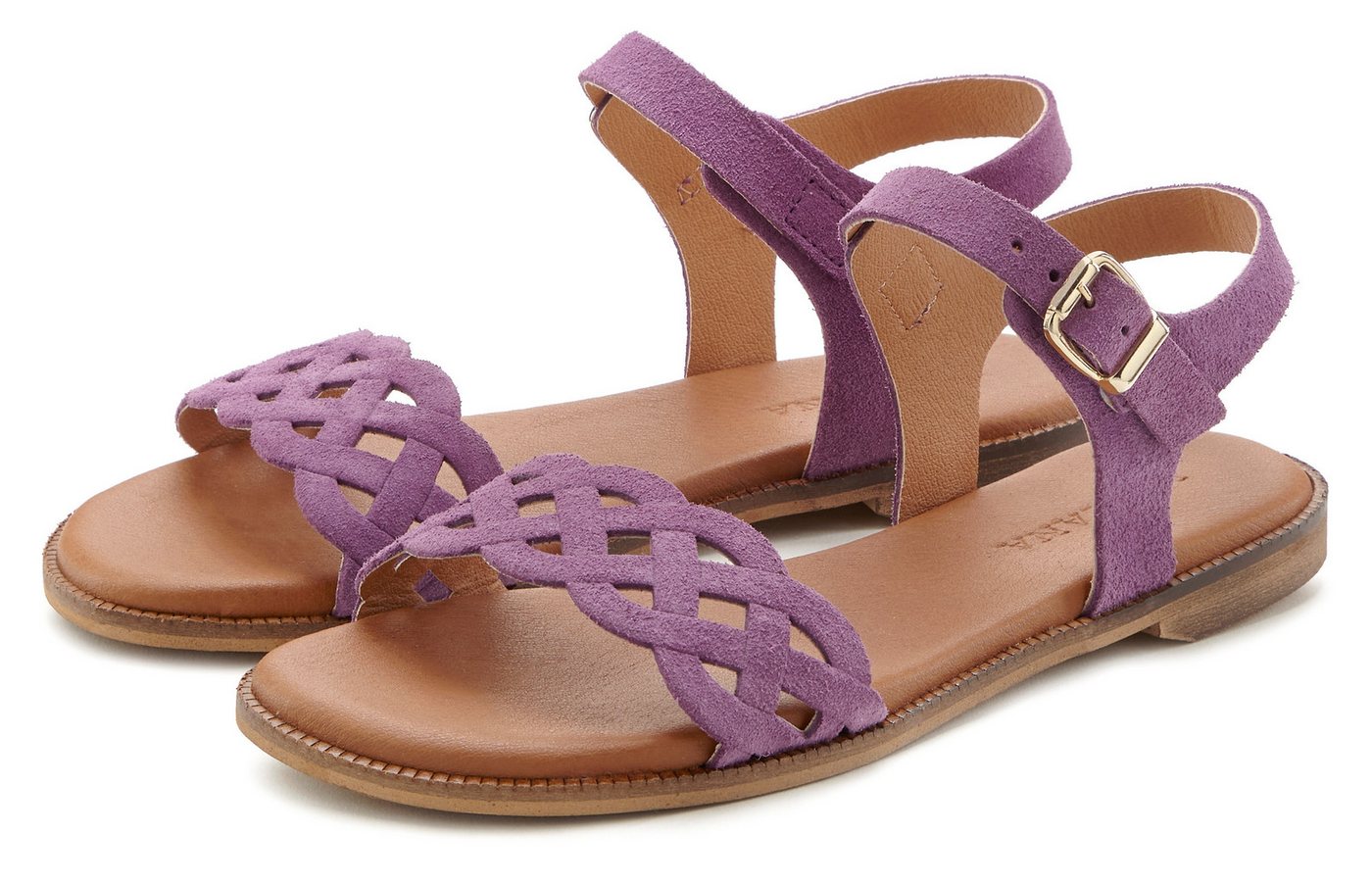 Lascana Sommerschuh Sandale Sandalette, Sommerschuh aus Leder mit Cut-Outs und weicher Innensohle (lila)