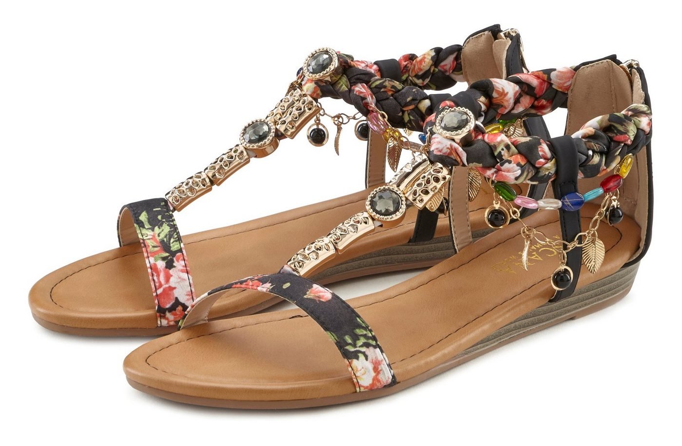 Lascana offener Schuh, Sandale Sandalette, Sommerschuh im Festival-Look VEGAN (braun/bunt/rot/schwarz)