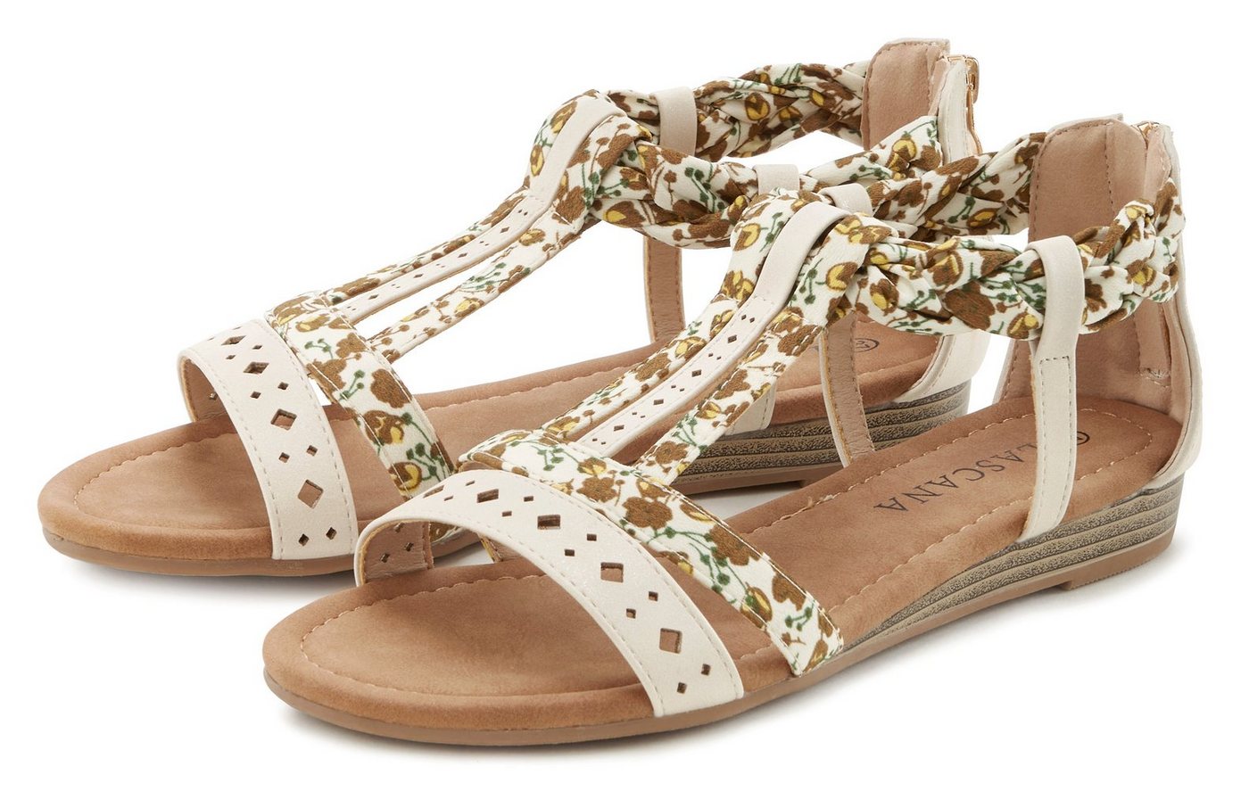 Lascana Sommerschuh Sandale Sandalette, Sommerschuh mit Riemchen im Festival-Look VEGAN (beige)