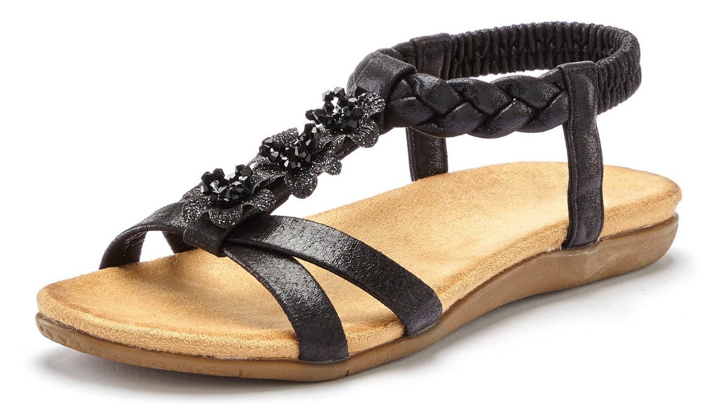 Lascana Sommerschuh Sandale Sandalette, Sommerschuh mit Schmucksteinchen und elastischem Riemchen