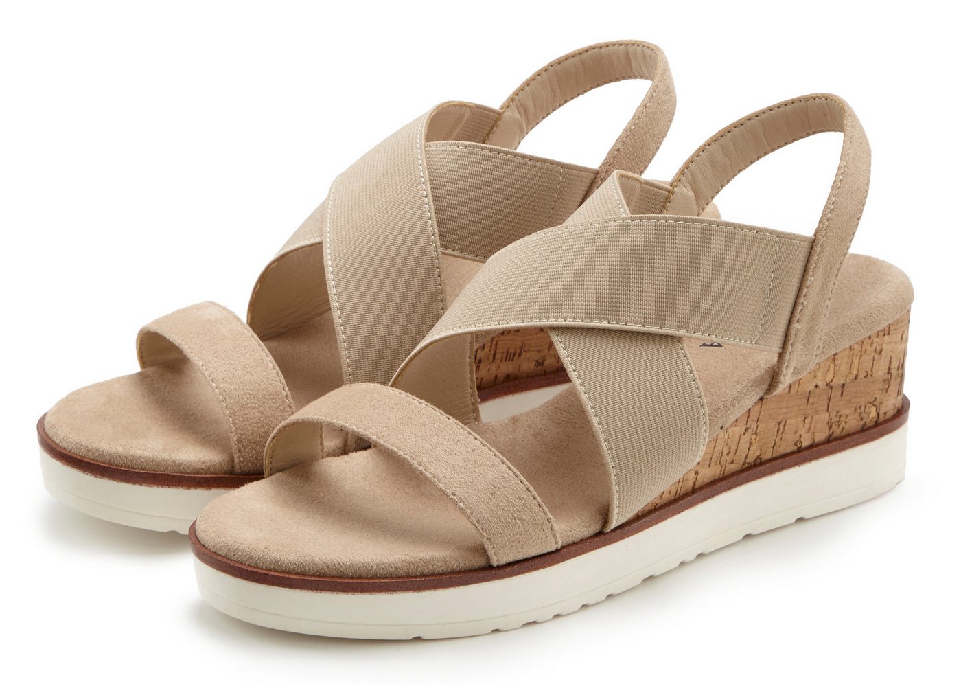 Lascana Sommerschuh, offener Schuh, Sandale, Keilsandalette, Sandalette mit elastischen Riemchen VEGAN (beige)