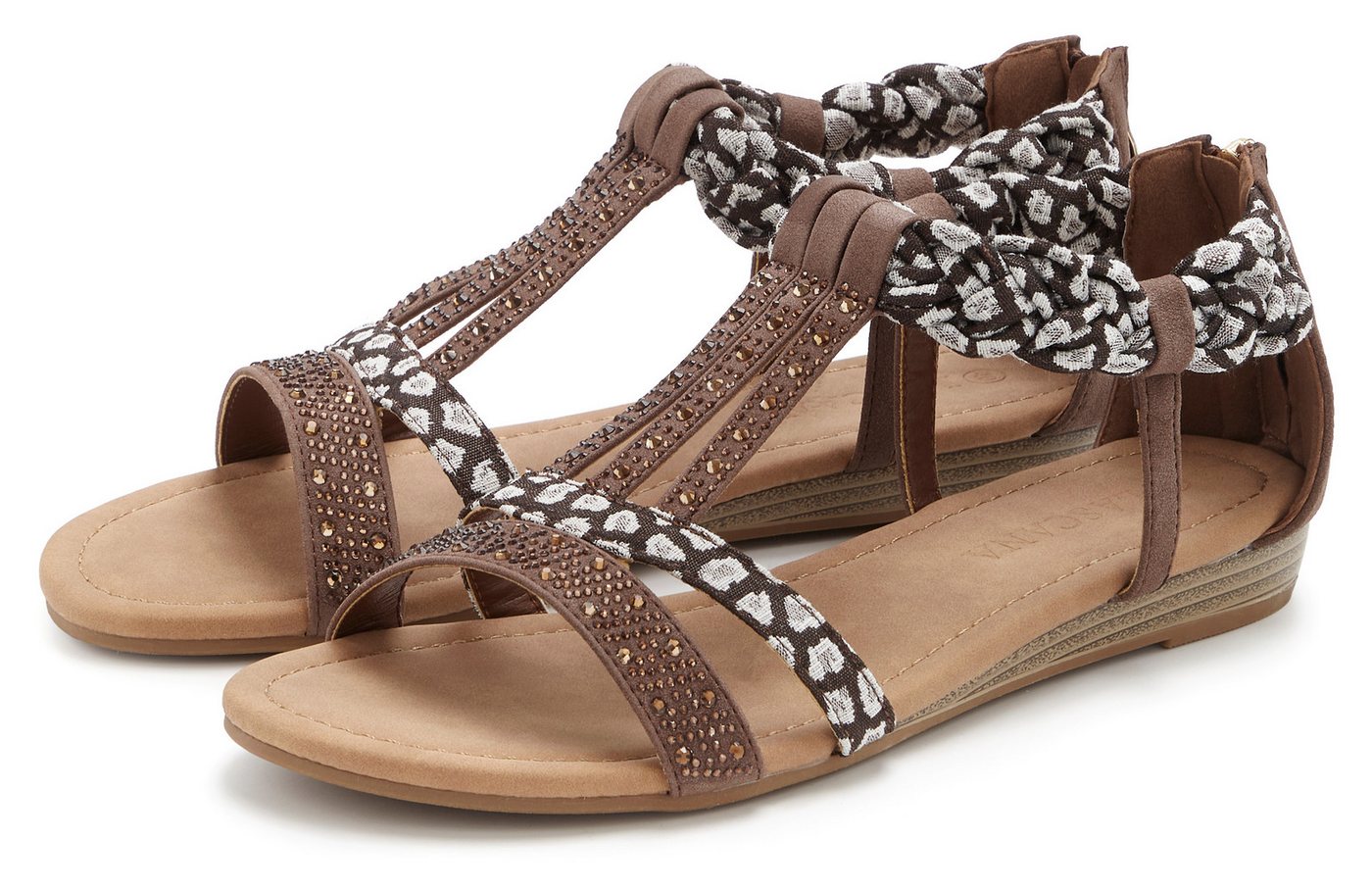 Lascana Sommerschuh, Sandalette, offener Schuh, Sandale mit aufwendiger Verzierung VEGAN (braun)