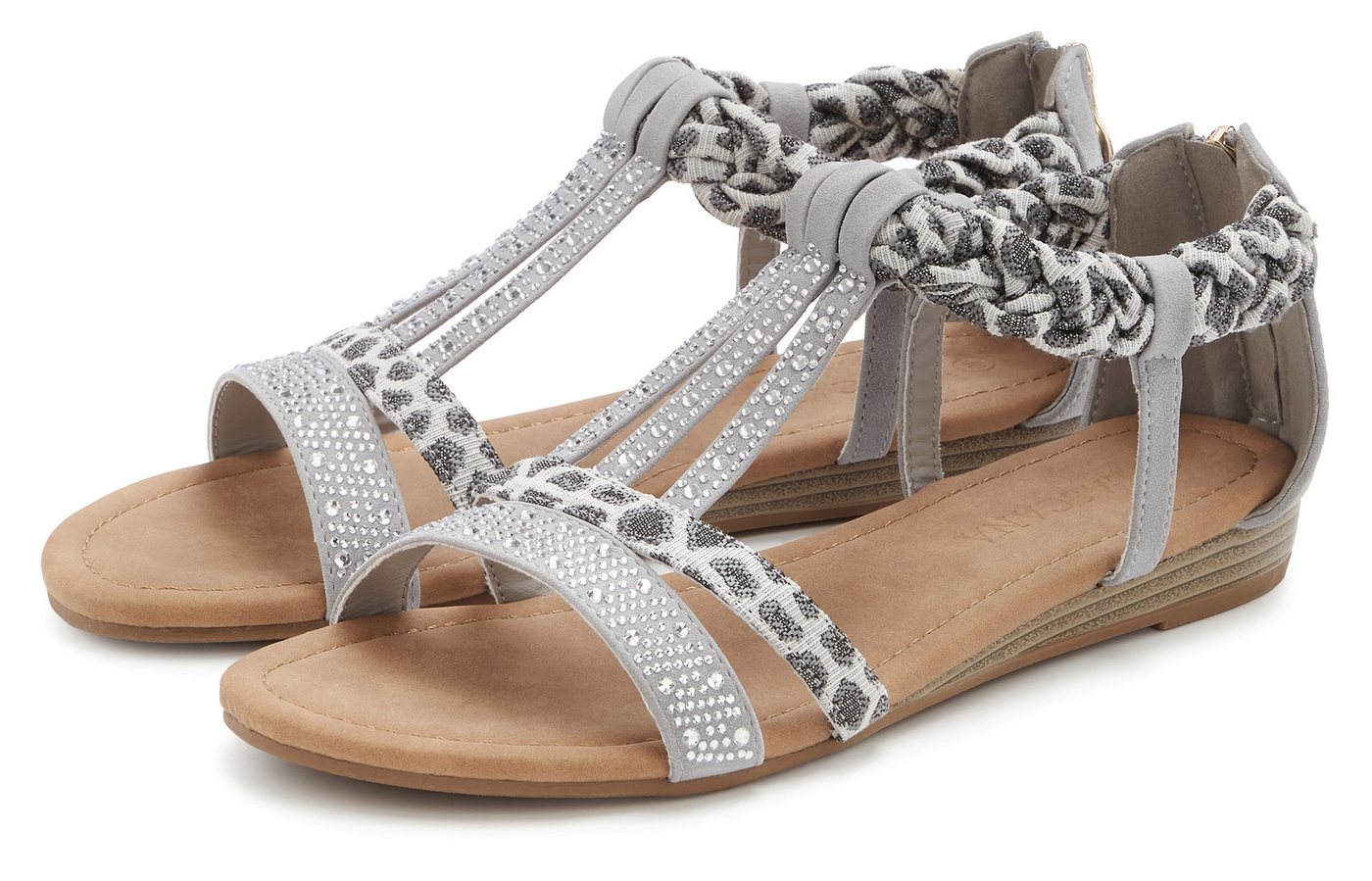 Lascana Sommerschuh, Sandalette, offener Schuh, Sandale mit aufwendiger Verzierung VEGAN (grau)