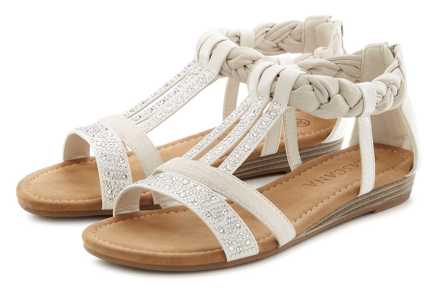 Lascana Sommerschuh, Sandalette Sandale mit Glitzersteinen und kleinem Keilabsatz im Festival-Look VEGAN (weiß)