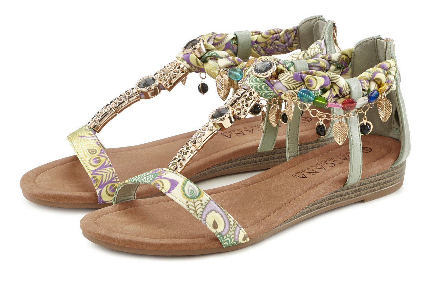 Lascana Sommerschuh, Sandalette, Sandale mit Schmuckkettchen und Schmucksteinen im Festival-Look VEGAN