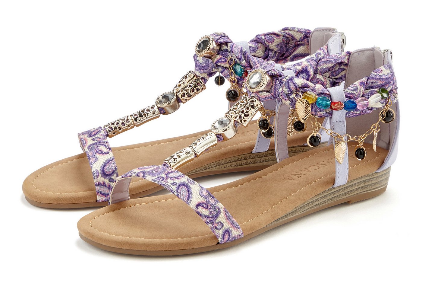 Lascana Sommerschuh, Sandalette, offener Schuh, Sandale mit Schmuckkettchen und Schmucksteinen im Festival-Look VEGAN (lila)