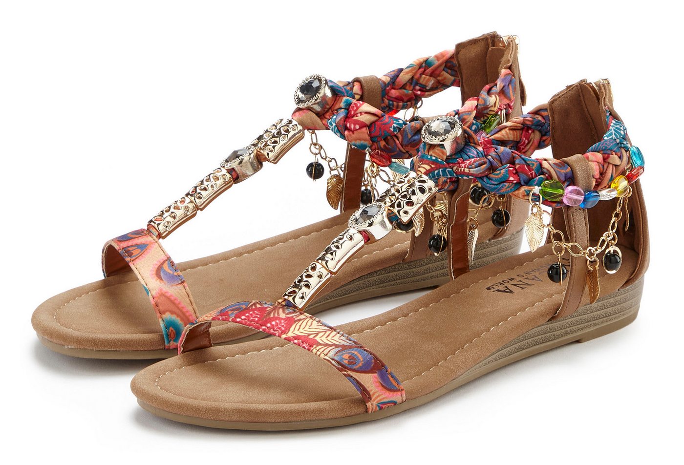 Lascana Sommerschuh, Sandalette, Sandale mit Schmuckkettchen und Schmucksteinen im Festival-Look VEGAN (rosa/braun)