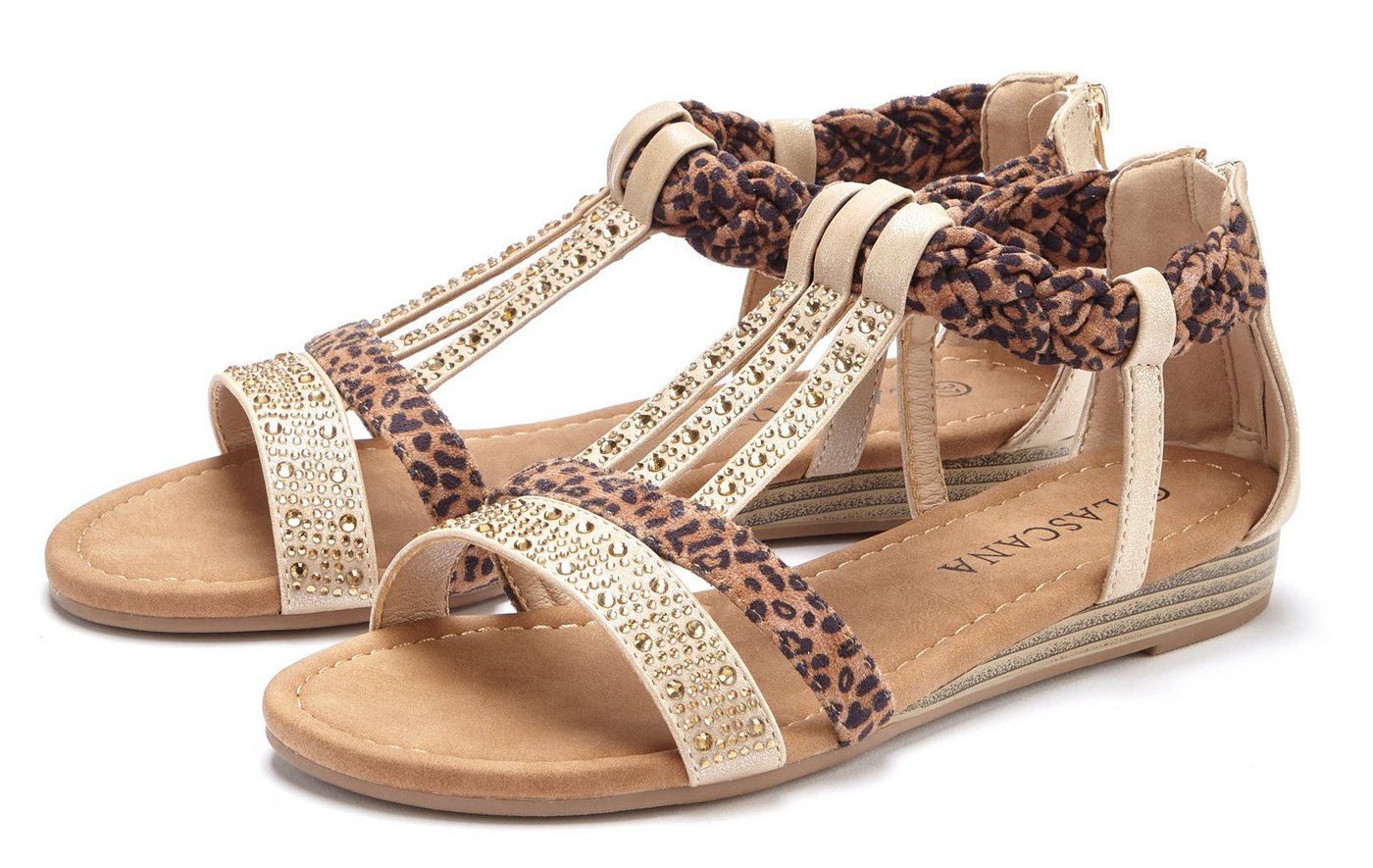Lascana Sommerschuh, Sandalette, Sandale mit kleinem Keilabsatz, mit Reißverschluss an der Ferse (beige/braun)