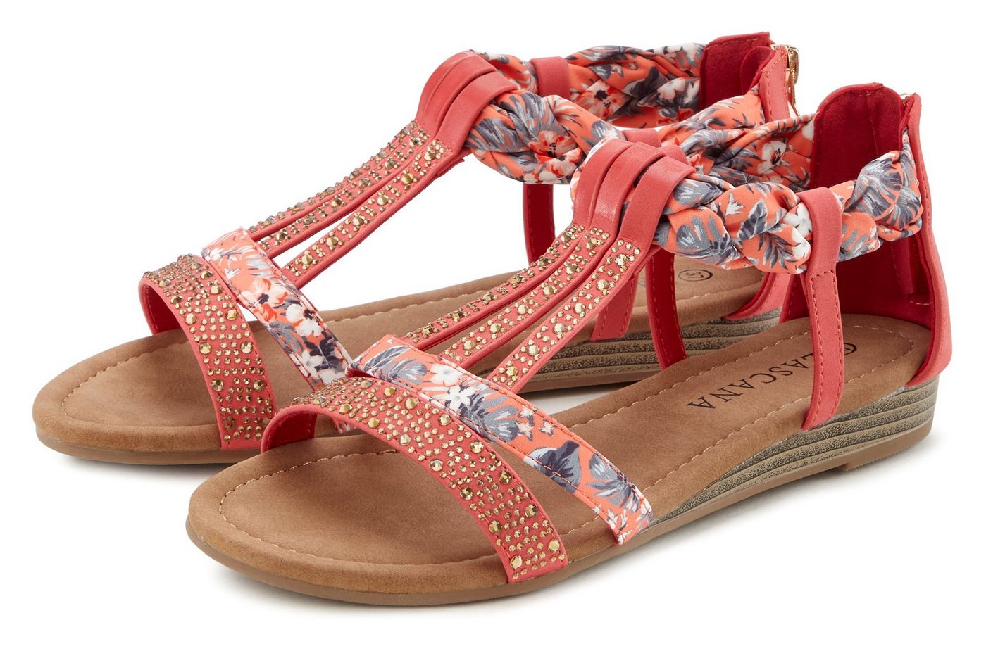 Lascana Sommerschuh, Sandalette, Sandale mit kleinem Keilabsatz, mit Reißverschluss an der Ferse (rot)