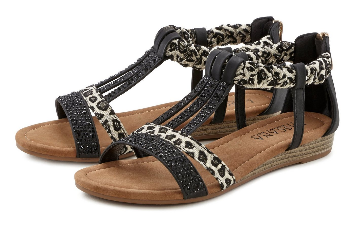 Lascana Sommerschuh, Sandalette, Sandale mit Verzierung und kleinem Keilabsatz im Festival-Look VEGAN (schwarz)