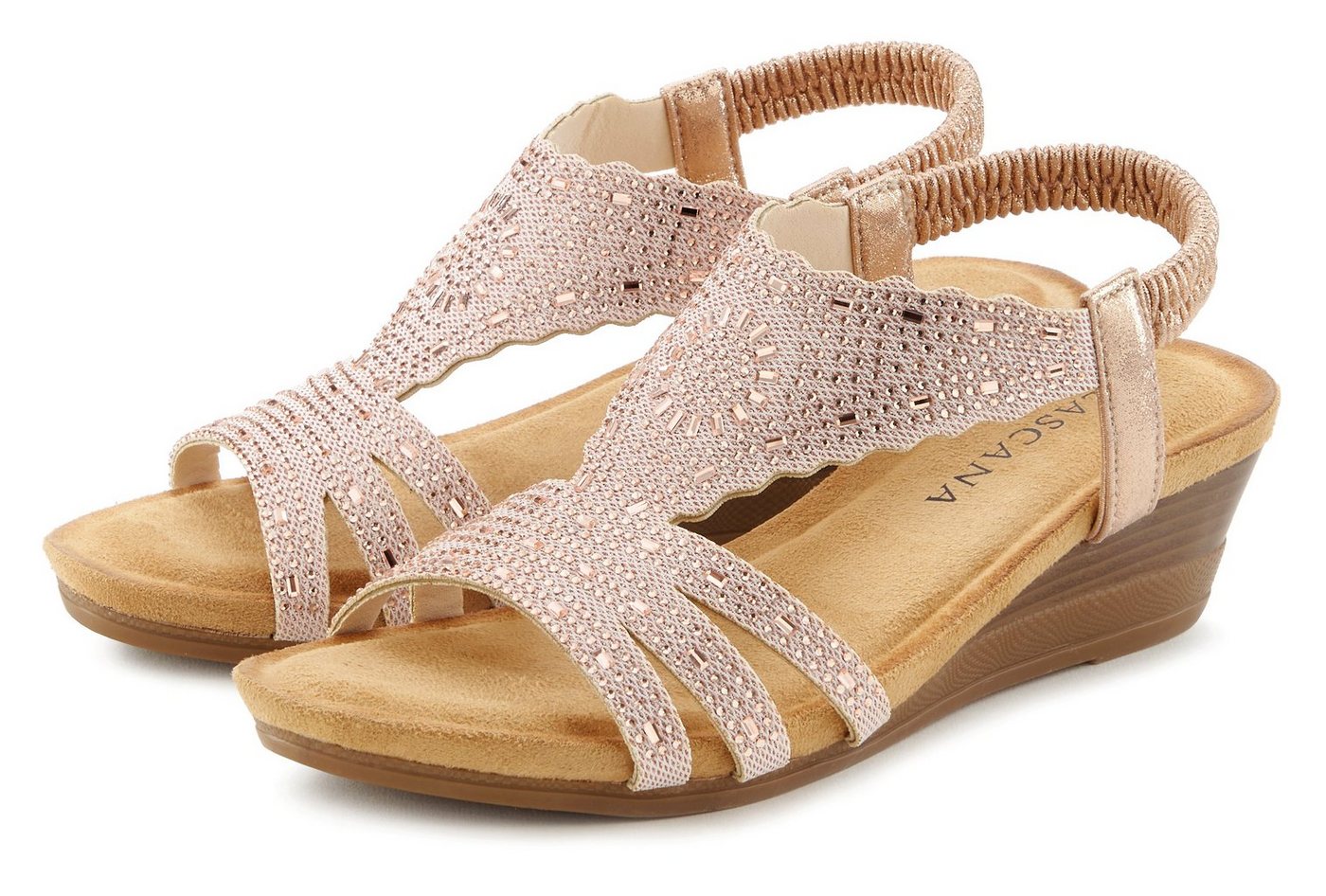 Lascana Sommerschuh, offener Schuh, Sandale, Keilsandalette, Sandalette mit Glitzerdetails, Keilabsatz & elastischem Riemchen