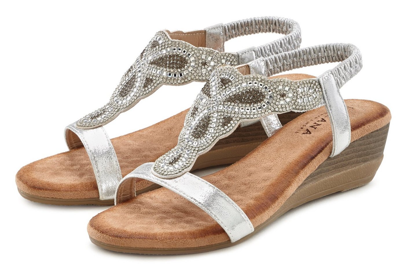 Lascana Sommerschuh Sandalette Sandale, Sommerschuh mit leichtem Keilabsatz und Glitzer-Steinchen
