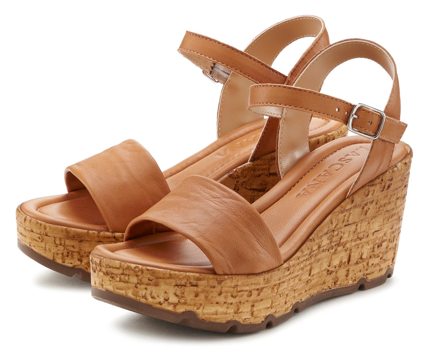 Lascana Sommerschuh, offener Schuh, Sandale, Keilsandalette, Sandalette NEU aus Leder mit Keilabsatz