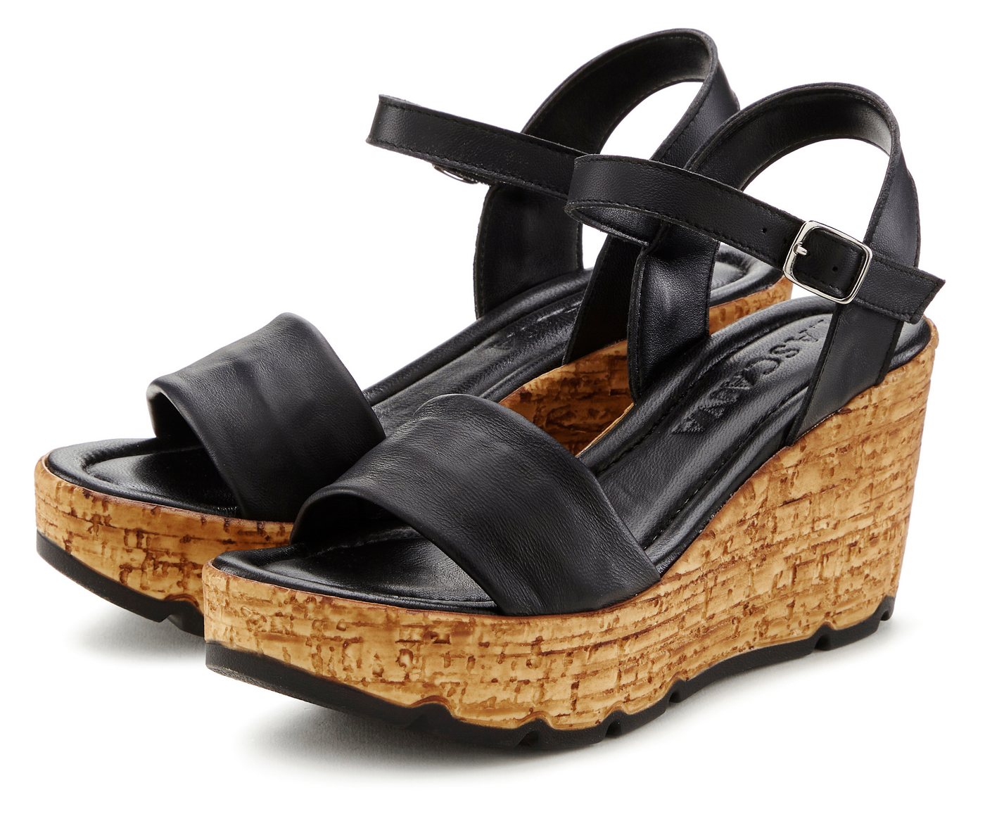 Lascana Sommerschuh, offener Schuh, Sandale, Keilsandalette, Sandalette NEU aus Leder mit Keilabsatz