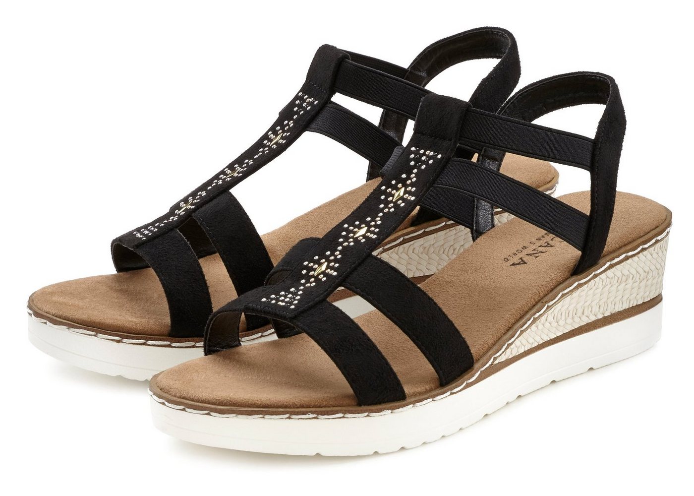 Lascana Sommerschuh Sandalette Sandalette, Sommerschuh mit Keilabsatz und Schmucksteinen VEGAN