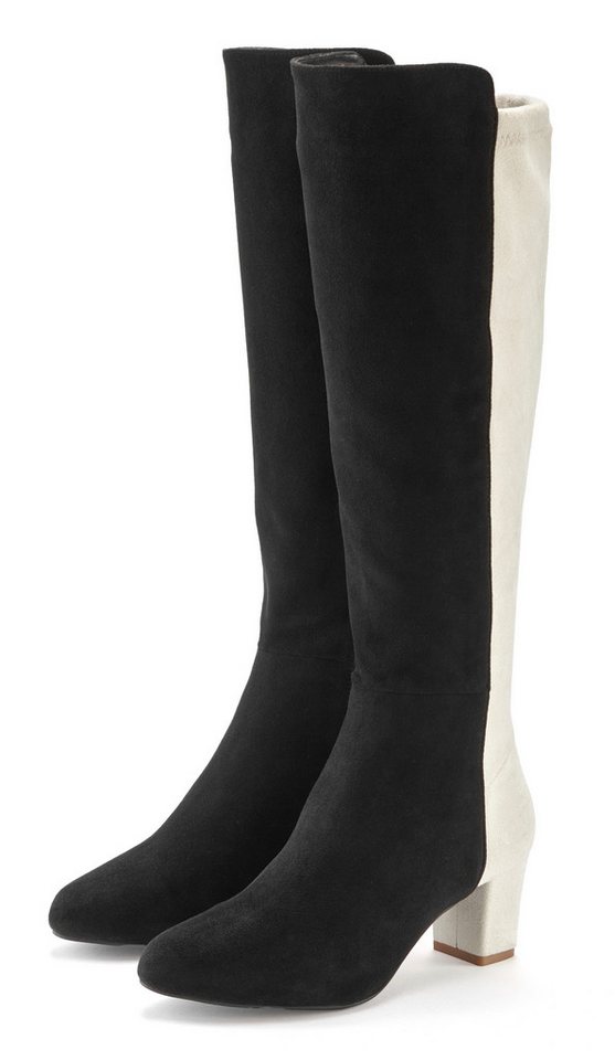 Lascana Stiefel Langer Stiefel, Stiefelette mit Blockabsatz in zweifarbiger Optik