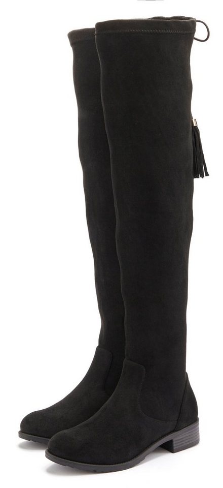 Lascana Stiefel, Langschaftstiefel Overkneestiefel mit elastischem Weitschaft und raffiniertem Flechtdetail