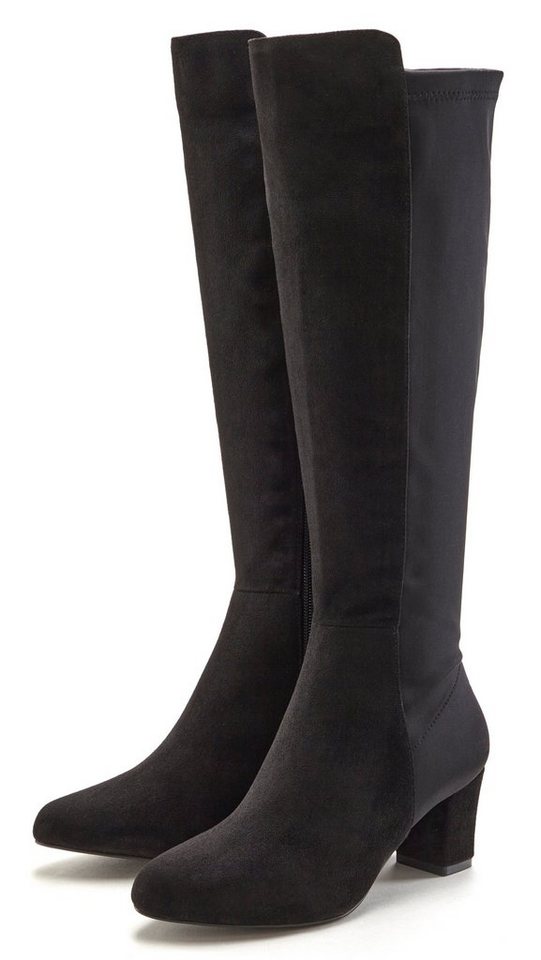 Lascana Stiefel mit Stretcheinsatz und Langschaft, Stiefelette, Langer Stiefel VEGAN (schwarz)