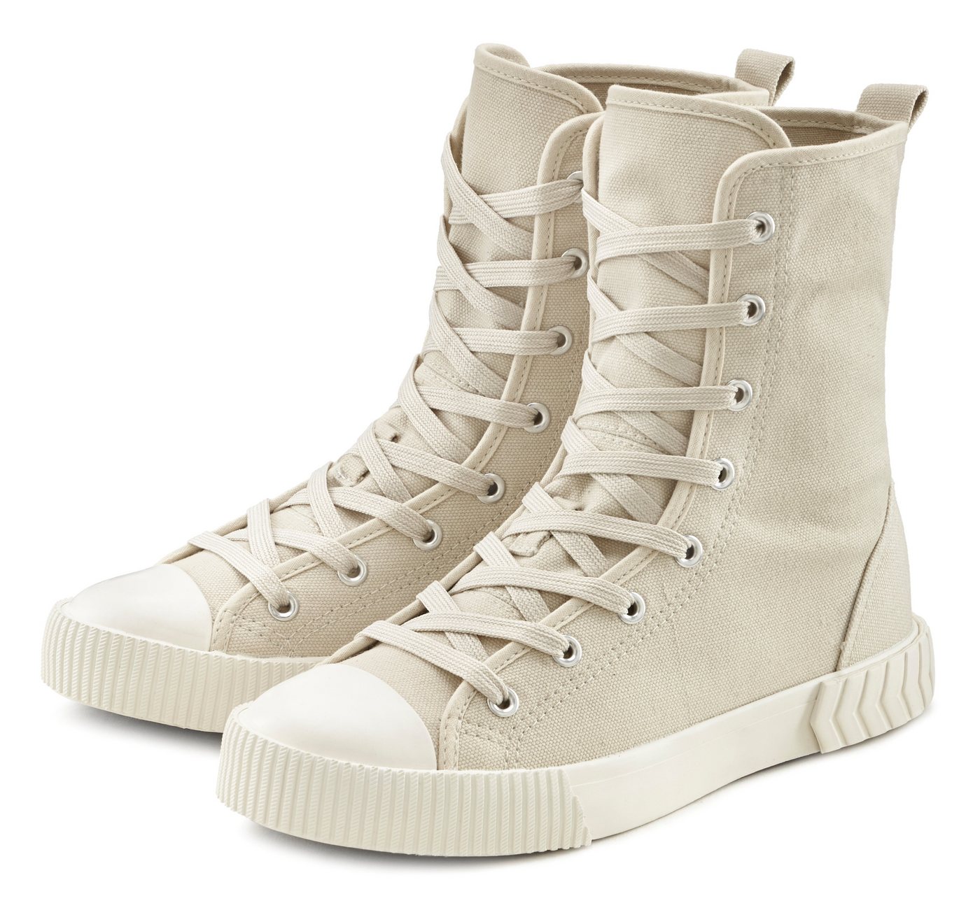 Lascana Stiefelette im Combat Look, High Top Sneaker, Schnürschuh, Textil-Boots (beige)