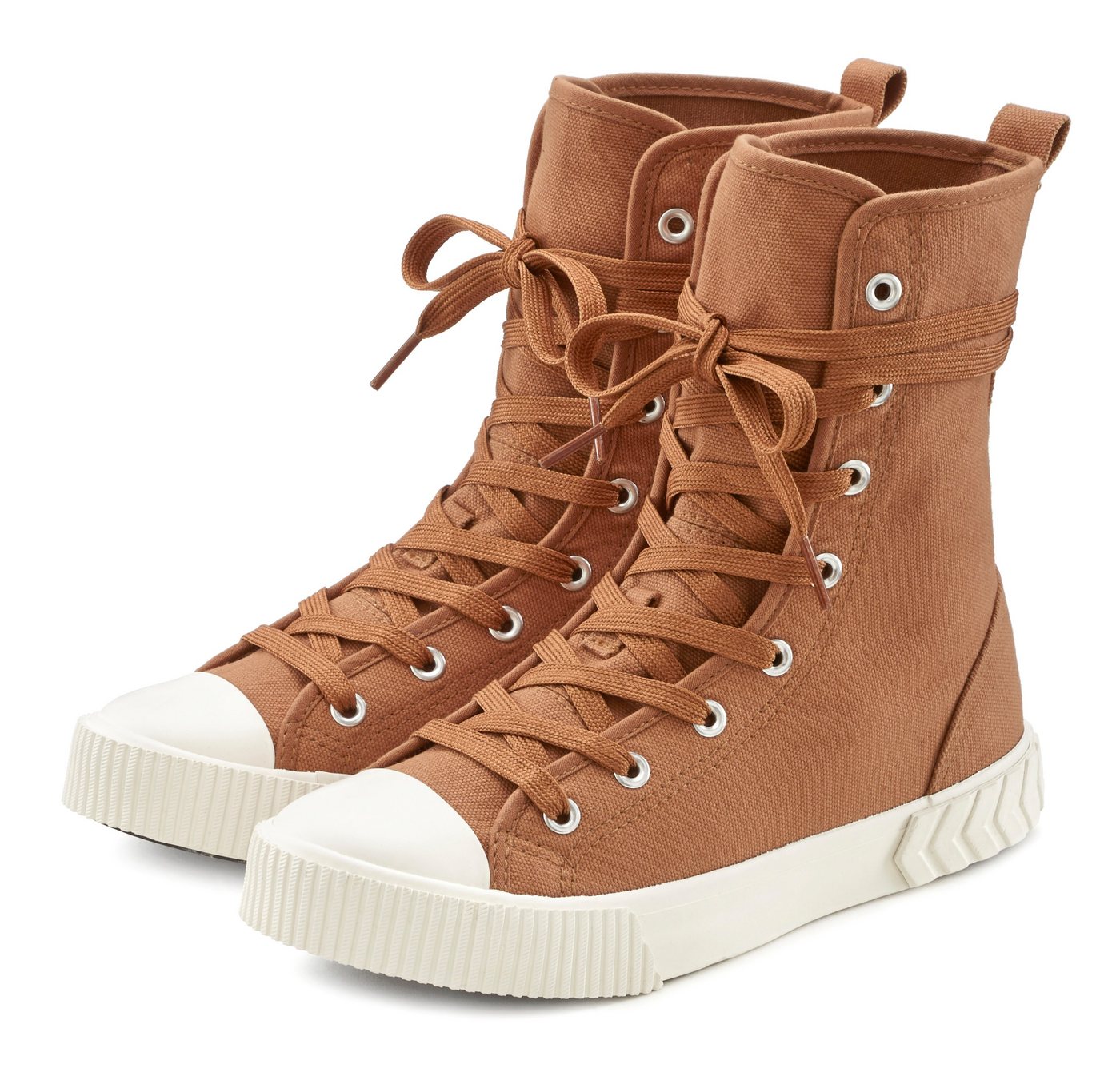 Lascana Stiefelette im Combat Look, High Top Sneaker, Schnürschuh, Textil-Boots