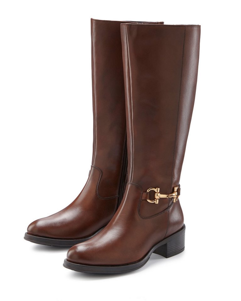 Lascana Stiefelette Stiefel aus Leder mit Langschaft