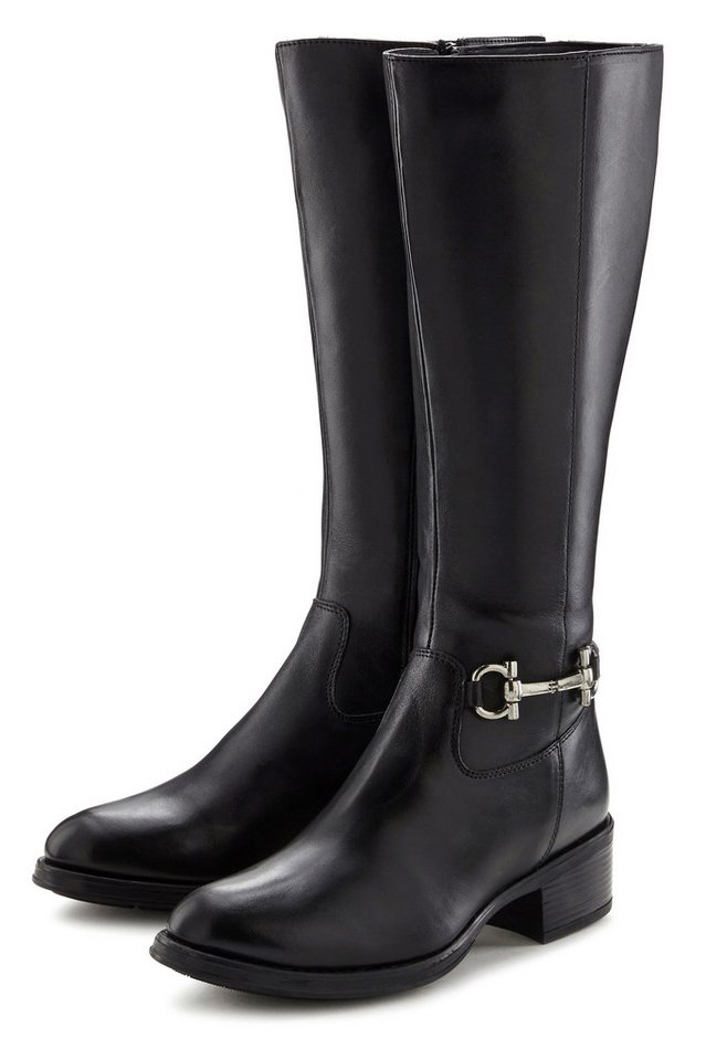 Lascana Stiefelette Stiefel aus Leder mit Langschaft (schwarz)