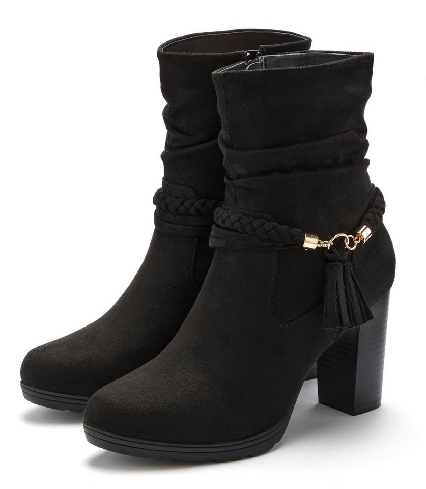 Lascana Stiefelette Stiefel, Boots mit Blockabsatz und Schmuckelement VEGAN