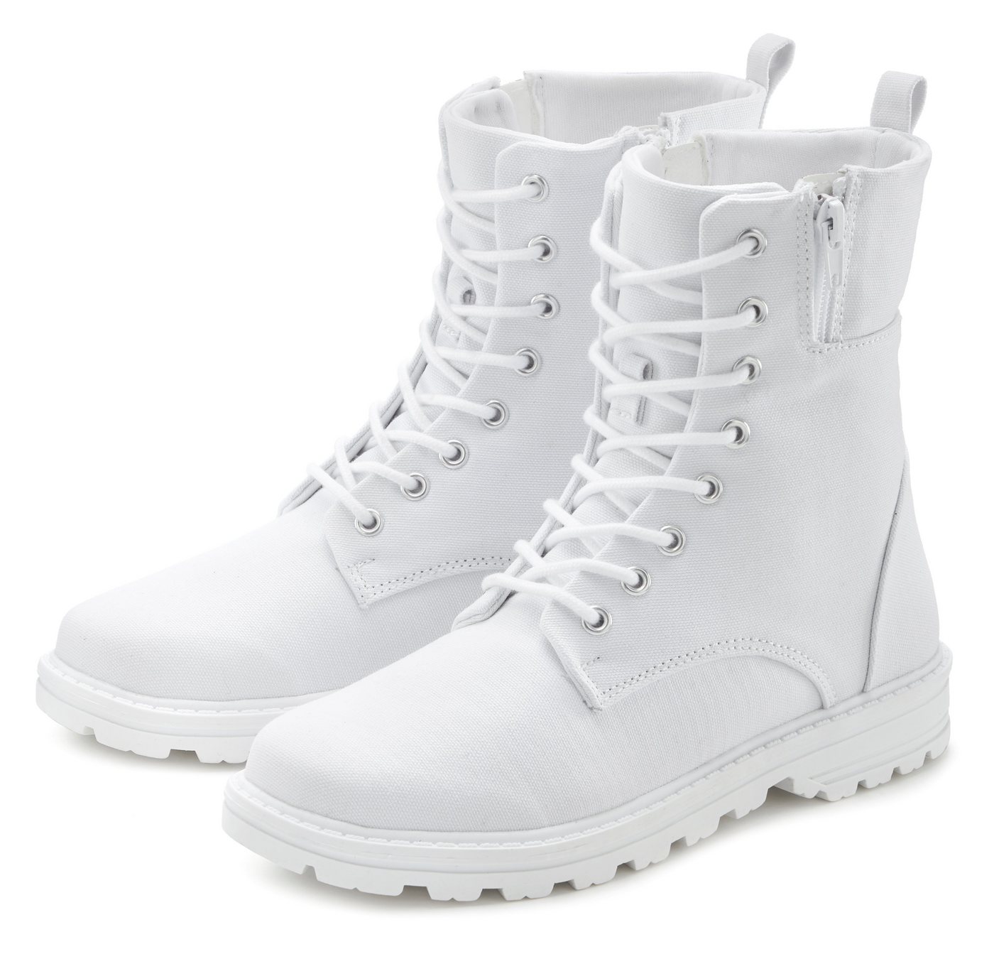 Lascana Stiefelette zum Schnüren, modische Optik im Combat Look, Reißverschluss-Boots (weiß)