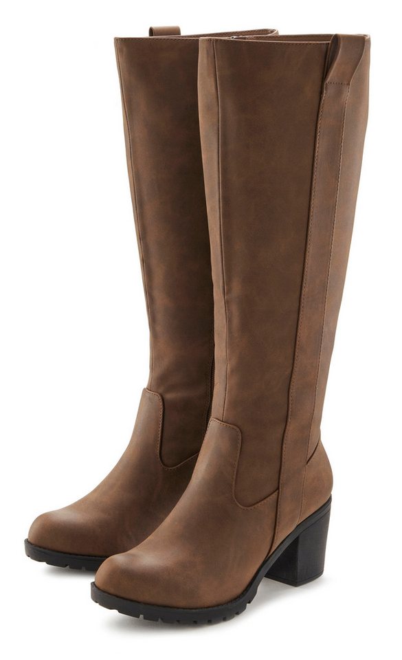 Lascana Weitschaftstiefel Stiefel, Stiefelette, langer Stiefel, Blockabsatz, Cowboy Stil VEGAN