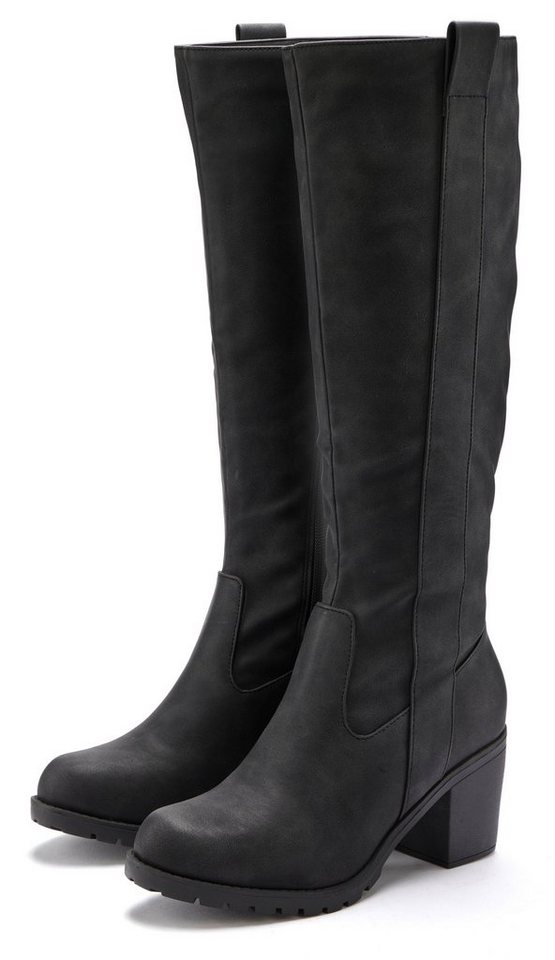 Lascana Weitschaftstiefel Stiefel, Stiefelette, langer Stiefel, Blockabsatz, Cowboy Stil VEGAN (schwarz)