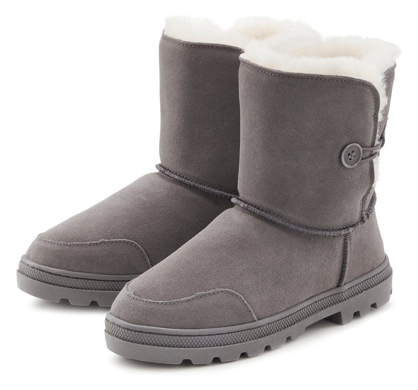 Lascana Winterstiefel aus kuscheligem Lammfell, robuste Sohle, Winterstiefelette, Snowboots (grau)