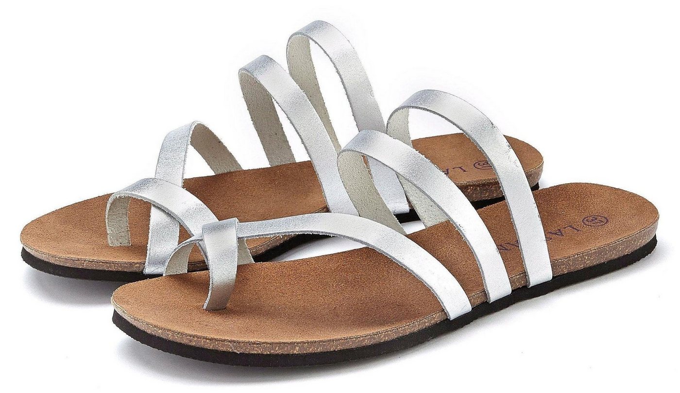 Lascana Sommerschuh, Sandale, offener Schuh, Pantolette, Zehentrenner aus Leder im Metallic-Look