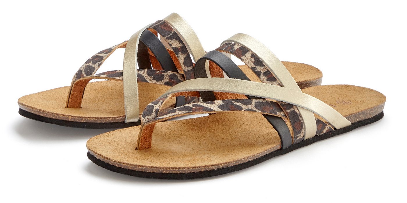 Lascana Zehentrenner Sandale, Pantolette aus Leder mit Korkfußbett