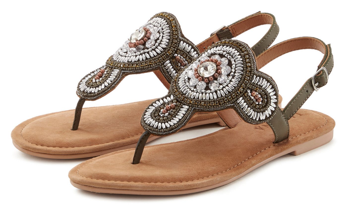Lascana Sandalette, Sommerschuh, offener Schuh, Zehentrenner Sandale, Pantolette in Glitzer-Optik und softer Lederinnensohle (grün)