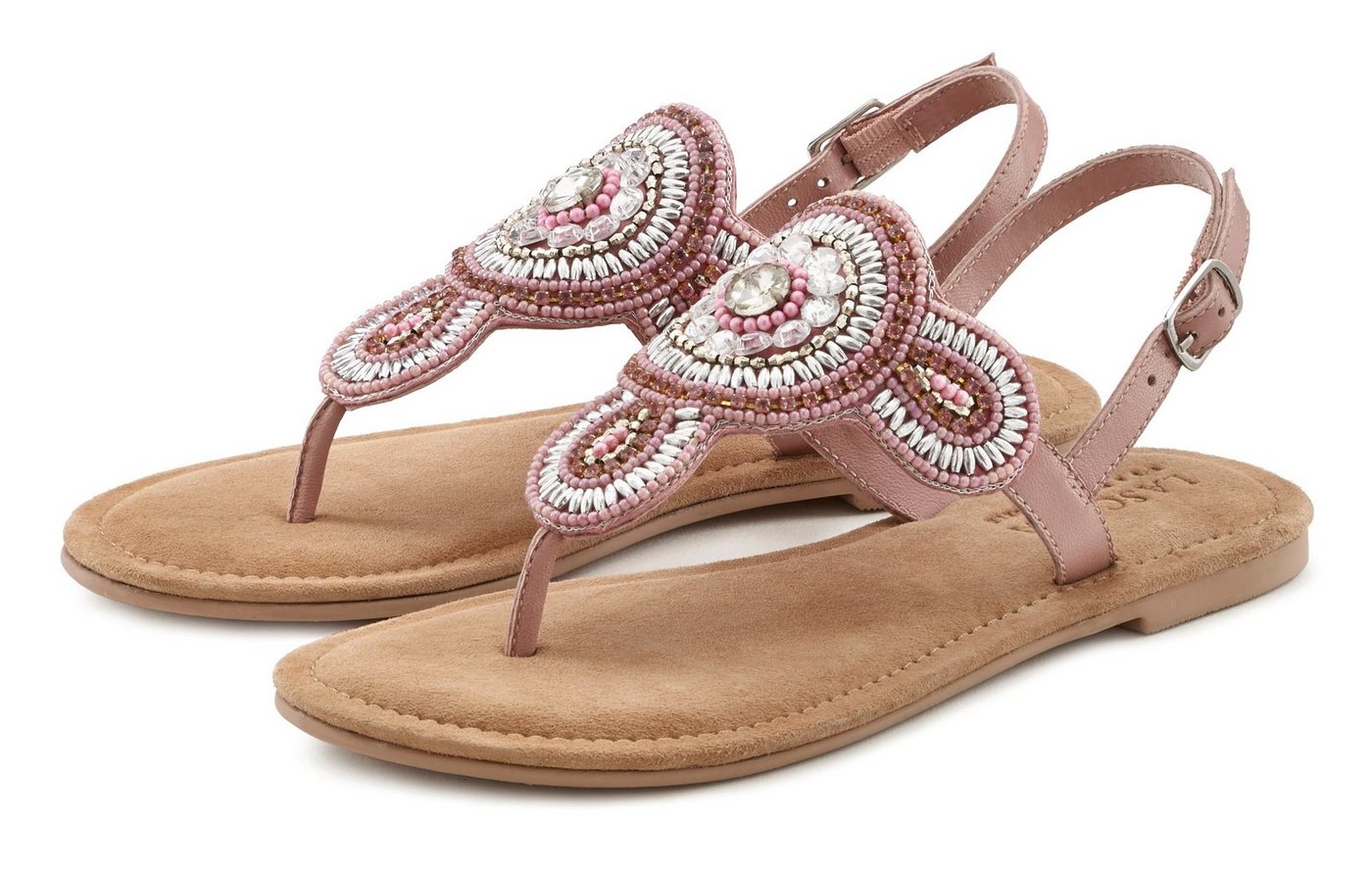 Lascana Zehentrenner Sandale, Pantolette in Glitzer-Optik und softer Lederinnensohle (rosa)