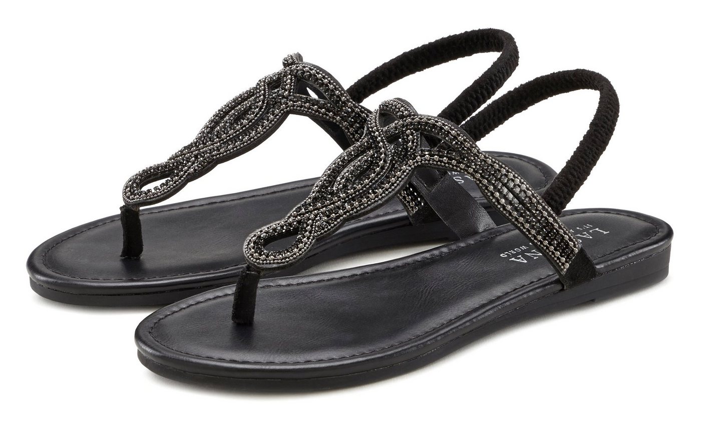 Lascana Zehentrenner Sandale, Pantolette mit Schmucksteinen in Glitzer-Optik VEGAN