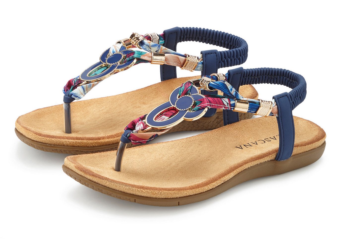 Lascana Sommerschuh, offener Schuh, Sandalette, Zehentrenner Sandale, Pantolette mit Stretcheinsatz (blau)